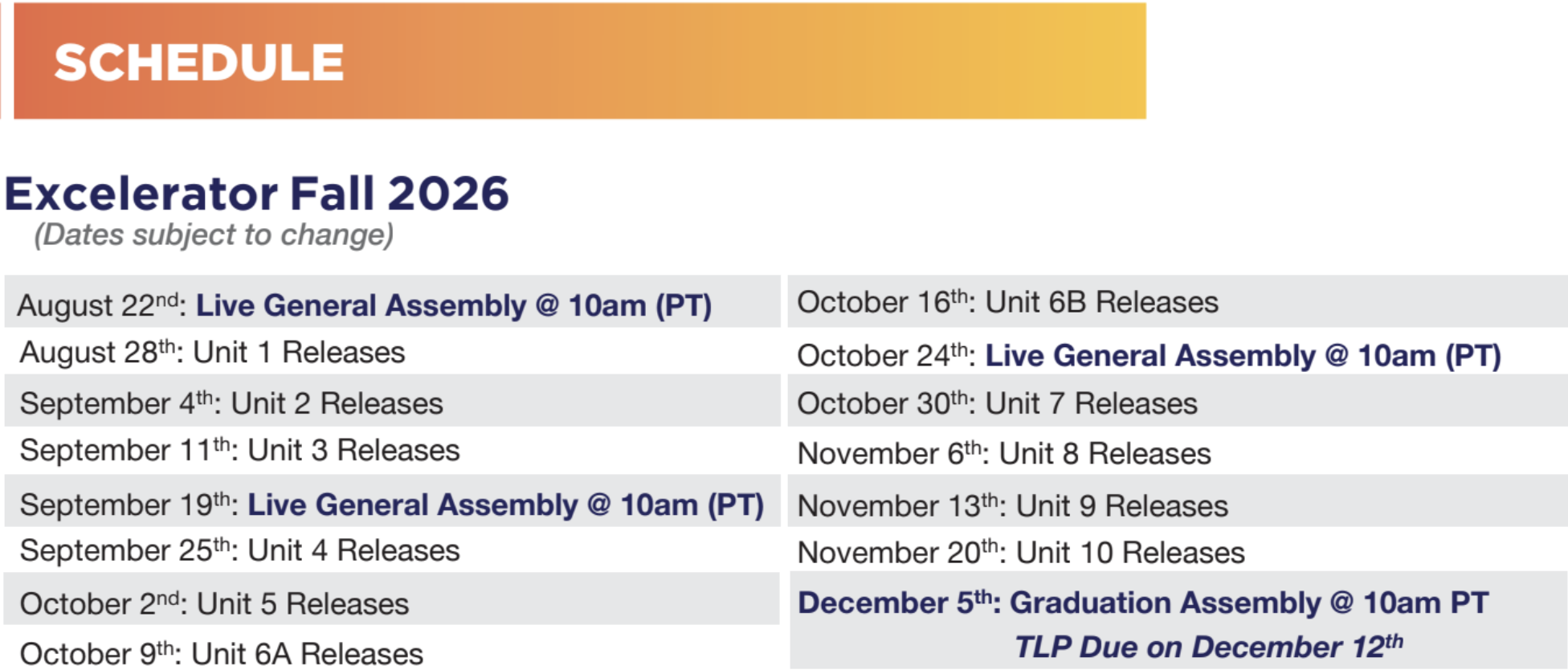 Fall 2026 Calendar